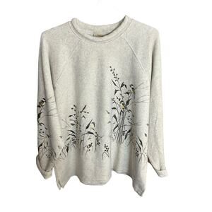 VTG Artisians women's 2XL birds flower print fleece beige sweater